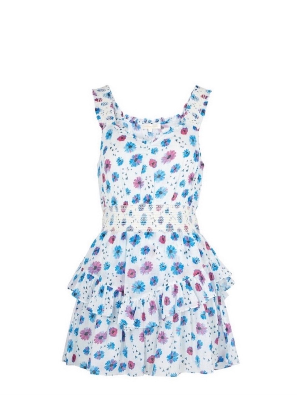 LoveShackFancy Norelli Floral Ruffle Mini Dress Blue White Size M